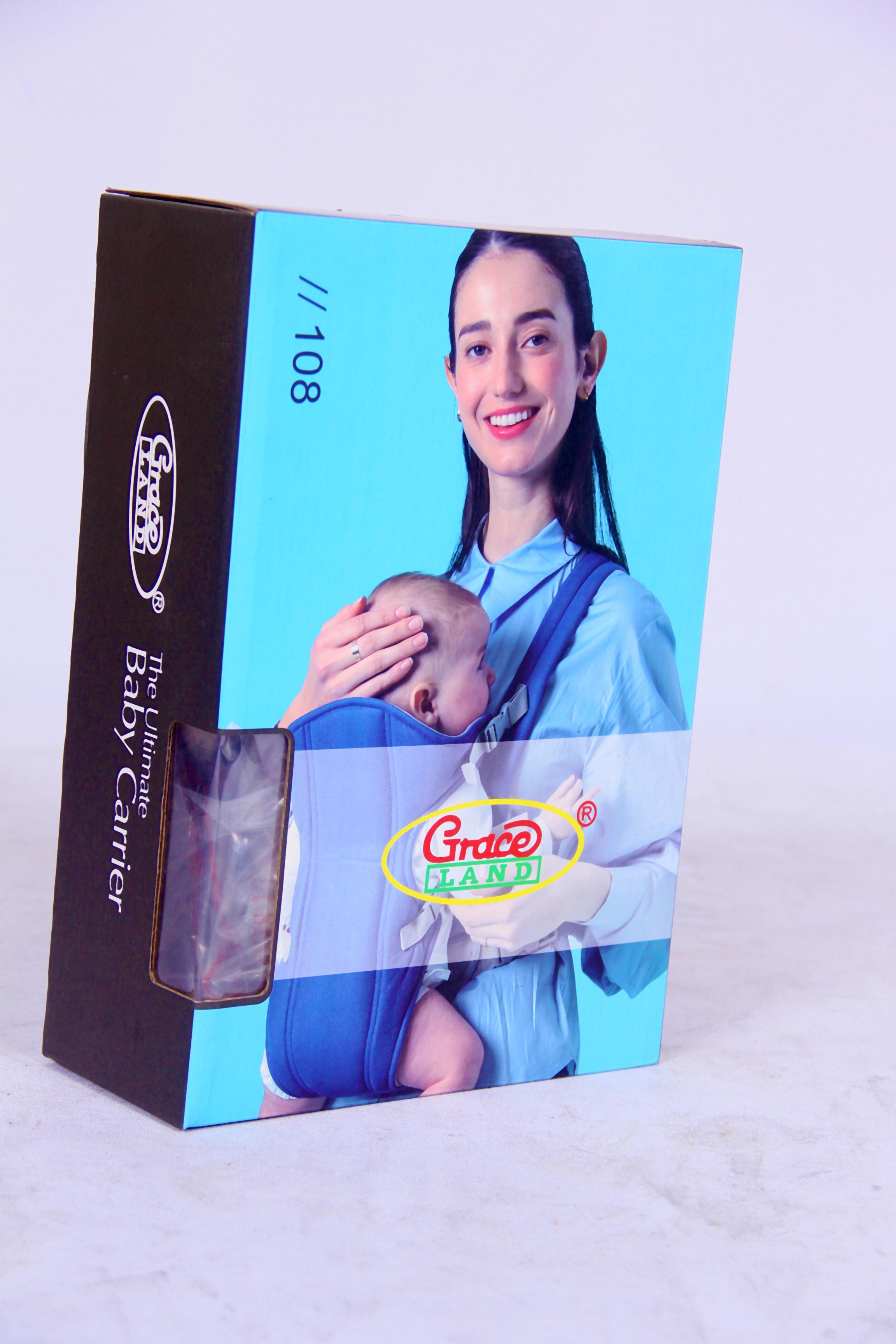 A baby carrier with wide contoured shoulder straps and breathable fabric